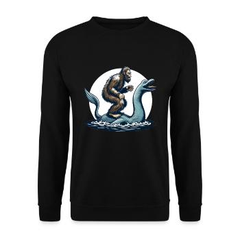 Bigfoot Sasquatch chevauchant le monstre du Loch Ness - Sweat-shirt Unisexe - noir - Devant - Alina (178cm) & Michal (187cm)