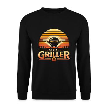 Serien-Griller-Geschenk Vater BBQ-Meister - Unisex Pullover - Schwarz - Vorne - Alina (178cm) & Michal (187cm)