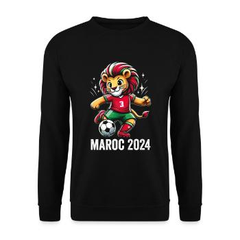 Maroc 2024 Maillot Lion Marocain Supporter Foot - Sweat-shirt Unisexe - noir - Devant - Alina (178cm) & Michal (187cm)