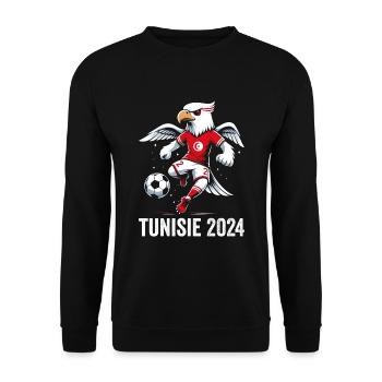 Tunesien 2024 Tunesischer Adler Fußball Fantrikot - Unisex Pullover - Schwarz - Vorne - Alina (178cm) & Michal (187cm)