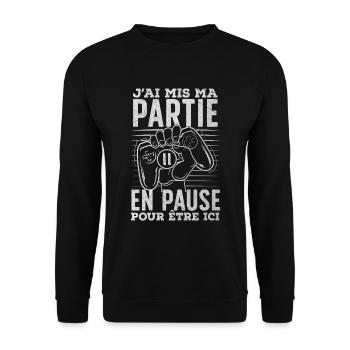 Pause Gaming Cadeau Geek Gamer Humour Insolite - Sweat-shirt Unisexe - noir - Devant - Alina (178cm) & Michal (187cm)
