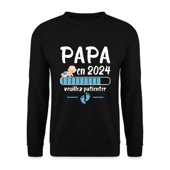 Cadeau Papa Annonce Grossesse Futur Père 2024 - Sweat-shirt Unisexe - noir - Devant - Alina (178cm) & Michal (187cm)