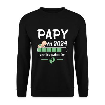 Papy Annonce Grossesse Futur Grand Père 2024 - Sweat-shirt Unisexe - noir - Devant - Alina (178cm) & Michal (187cm)