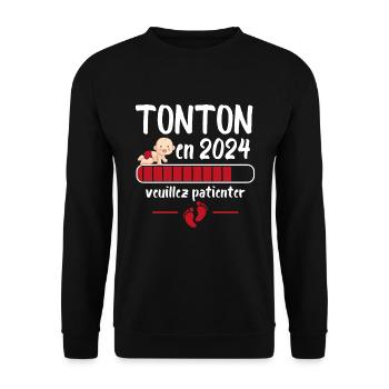 Cadeau Tonton Annonce Grossesse Futur Oncle 2024 - Sweat-shirt Unisexe - noir - Devant - Alina (178cm) & Michal (187cm)