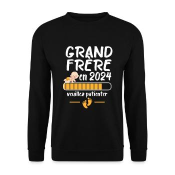 Grand Frère Annonce Grossesse Futur Frère 2024 - Sweat-shirt Unisexe - noir - Devant - Alina (178cm) & Michal (187cm)
