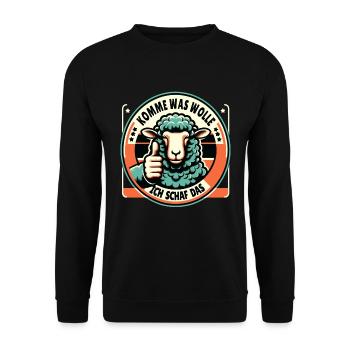 Schaf Motivation Prüfung Glück Spruch Geschenk - Unisex Pullover - Schwarz - Vorne - Alina (178cm) & Michal (187cm)