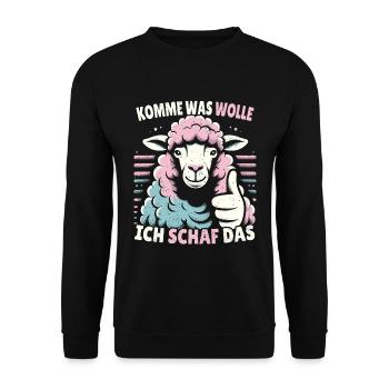 Schaf Motivation Prüfung Glück Spruch Geschenk - Unisex Pullover - Schwarz - Vorne - Alina (178cm) & Michal (187cm)