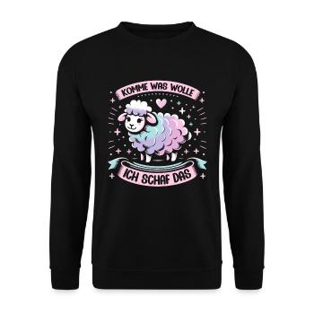 Schaf Motivation Prüfung Glück Spruch Geschenk - Unisex Pullover - Schwarz - Vorne - Alina (178cm) & Michal (187cm)