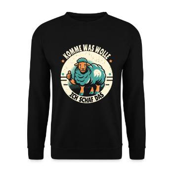 Schaf Motivation Prüfung Glück Spruch Geschenk - Unisex Pullover - Schwarz - Vorne - Alina (178cm) & Michal (187cm)