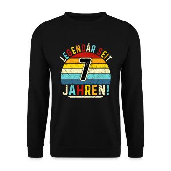 7 Years Gift 7th Birthday Boy Girl - Unisex Sweatshirt - black - Front - Alina (178cm) & Michal (187cm)
