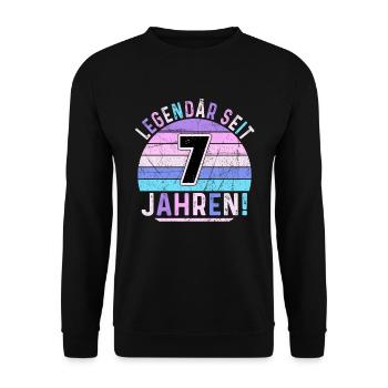 7 Years Gift 7th Birthday Boy Girl - Unisex Sweatshirt - black - Front - Alina (178cm) & Michal (187cm)