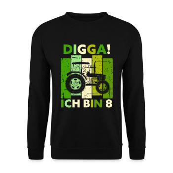 8th Birthday Boy Tractor Gift Farmer - Unisex Sweatshirt - black - Front - Alina (178cm) & Michal (187cm)