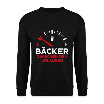 LUSTIG BÄCKER ZWISCHEN DEN URLAUBEN BÄCKEREI - Unisex Pullover - Schwarz - Vorne - Alina (178cm) & Michal (187cm)