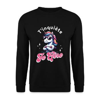 T'inquiète Je Gère Licorne Cool Cadeau Magique - Sweat-shirt Unisexe - noir - Devant - Alina (178cm) & Michal (187cm)