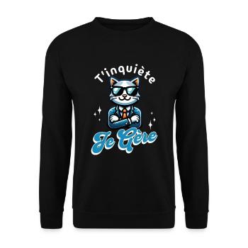 Keine Sorge, ich schaffe coolen Katzengeschenk Humor - Unisex Pullover - Schwarz - Vorne - Alina (178cm) & Michal (187cm)