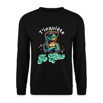 T'inquiète Je Gère T-rex Cool Cadeau Dinosaure - Sweat-shirt Unisexe - noir - Devant - Alina (178cm) & Michal (187cm)