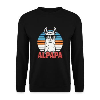 Alpapa Sprüche Lustig Retro Alpaka - Unisex Pullover - Schwarz - Vorne - Alina (178cm) & Michal (187cm)