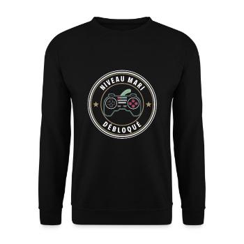 Husband Level Unlocked Wedding Gamer - Unisex Sweatshirt - black - Front - Alina (178cm) & Michal (187cm)
