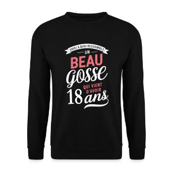 Un Beau Gosse De 18 Ans Cadeau Anniversaire Drôle - Sweat-shirt Unisexe - noir - Devant - Alina (178cm) & Michal (187cm)