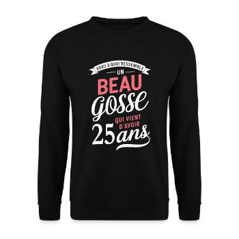 Ein hübsches lustiges Geburtstagsgeschenk für 25 Jahre - Unisex Pullover - Schwarz - Vorne - Alina (178cm) & Michal (187cm)