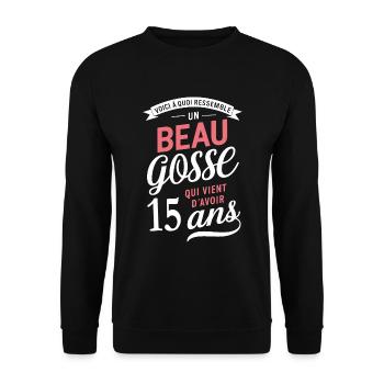 A Handsome 15 Year Old Funny Birthday Gift - Unisex Sweatshirt - black - Front - Alina (178cm) & Michal (187cm)