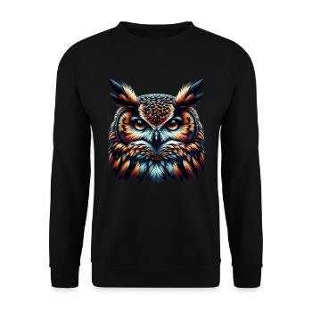 Eule Kunst Geschenk Geburtstag - Unisex Pullover - Schwarz - Vorne - Alina (178cm) & Michal (187cm)