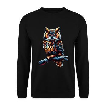 Eule Kunst Geschenk Geburtstag - Unisex Pullover - Schwarz - Vorne - Alina (178cm) & Michal (187cm)