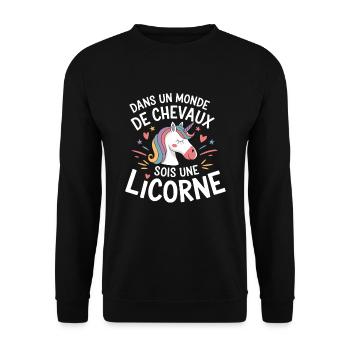 In einer Welt der Pferde Sei ein Einhorn Humor - Unisex Pullover - Schwarz - Vorne - Alina (178cm) & Michal (187cm)