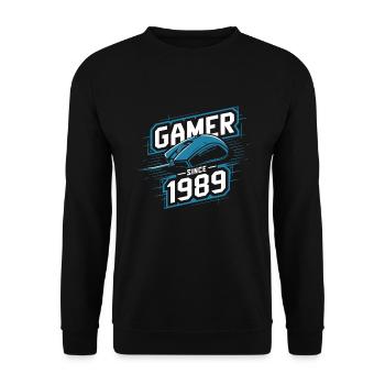 Gamer Since 1989 Geek Birthday Gift - Unisex Sweatshirt - black - Front - Alina (178cm) & Michal (187cm)