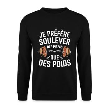 Ich ziehe es vor, Pizzen zu heben Humor Fitness - Unisex Pullover - Schwarz - Vorne - Alina (178cm) & Michal (187cm)