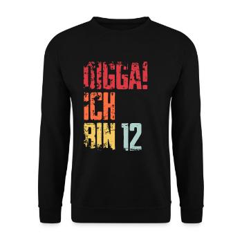 12. Geburtstag 12 Jahre Geschenk Spruch - Unisex Pullover - Schwarz - Vorne - Alina (178cm) & Michal (187cm)