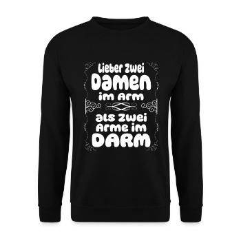 Zwei Damen im Arm Humor Lustig Spruch Mann Party - Unisex Pullover - Schwarz - Vorne - Alina (178cm) & Michal (187cm)