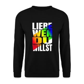 Liebe wen du willst LGBTQ+ PrideRegenbogen - Unisex Pullover - Schwarz - Vorne - Alina (178cm) & Michal (187cm)