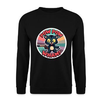 Pow Pow Wham Cat Funny Kitty Cat - Unisex Sweatshirt - black - Front - Alina (178cm) & Michal (187cm)