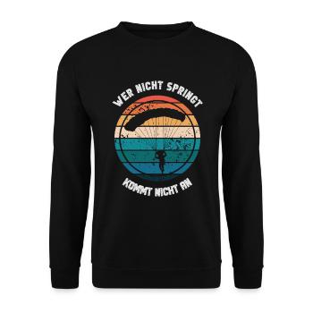 Retro Fallschirmspringen Spruch Design Fallschirm - Unisex Pullover - Schwarz - Vorne - Alina (178cm) & Michal (187cm)