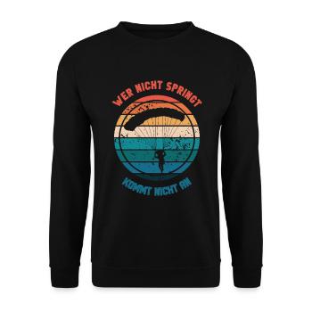 Retro Fallschirmspringen Spruch Design Fallschirm - Unisex Pullover - Schwarz - Vorne - Alina (178cm) & Michal (187cm)