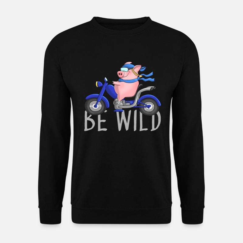 Witziges Schwein auf Chopper Comic - Unisex Pullover - Schwarz