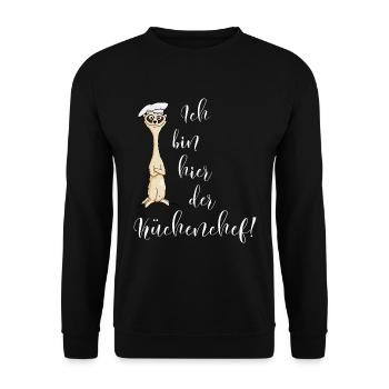 Erdmännchen Küchenchef Koch cool lustiges Geschenk - Unisex Pullover - Schwarz - Vorne - Alina (178cm) & Michal (187cm)