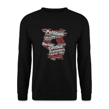 Bundesland Brandenburg: Städte im Umriss - Unisex Pullover - Schwarz - Vorne - Alina (178cm) & Michal (187cm)