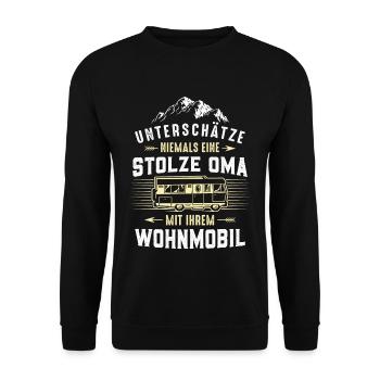 Stolze Oma mit Wohnmobil - Unisex Pullover - Schwarz - Vorne - Alina (178cm) & Michal (187cm)