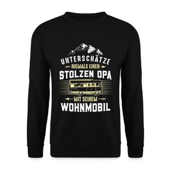 Stolzer Opa mit Wohnmobil - Unisex Pullover - Schwarz - Vorne - Alina (178cm) & Michal (187cm)