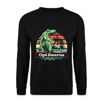 Opi Saurus Grosspapi Opa Schweiz - Unisex Pullover - Schwarz - Vorne - Alina (178cm) & Michal (187cm)