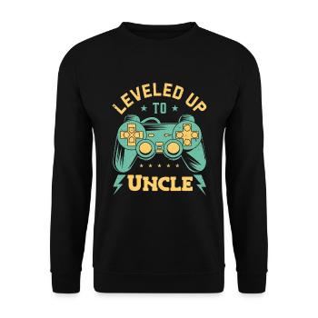 Leveled up zum Onkel Befördert zum Onkel - Unisex Pullover - Schwarz - Vorne - Alina (178cm) & Michal (187cm)