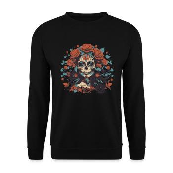 Santa Muerte Femme Mexicaine Crâne Design - Sweat-shirt Unisexe - noir - Devant - Alina (178cm) & Michal (187cm)