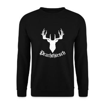 Trachtenhemd Prachthirsch Trachthemd Geweih Idee - Unisex Pullover - Schwarz - Vorne - Alina (178cm) & Michal (187cm)