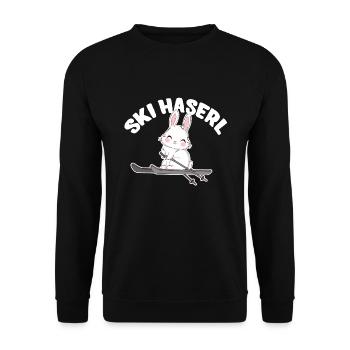 Skihase Skihaserl Mädchen Skifahrerin Skiparty - Unisex Pullover - Schwarz - Vorne - Alina (178cm) & Michal (187cm)