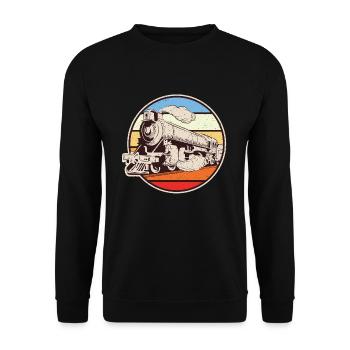 Zug Dampflok Schnarchen Modelleisenbahn Vintage - Unisex Pullover - Schwarz - Vorne - Alina (178cm) & Michal (187cm)