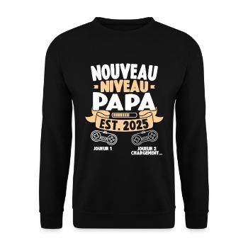 Annonce Grossesse Cadeau Futur Papa Geek 2025 - Sweat-shirt Unisexe - noir - Devant - Alina (178cm) & Michal (187cm)