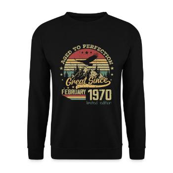 54 years old Aged to Perfection born in February 1970 - Unisex Sweatshirt - black - Front - Alina (178cm) & Michal (187cm)