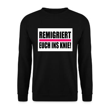 remigriert euch ins knie - Unisex Pullover - Schwarz - Vorne - Alina (178cm) & Michal (187cm)